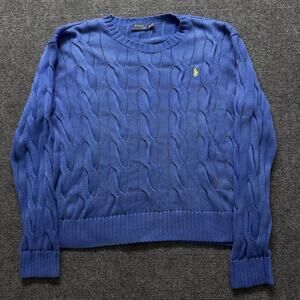 Polo Ralph Lauren Sweater Mens XL Blue Cable Knit Crewneck Pullover Pony